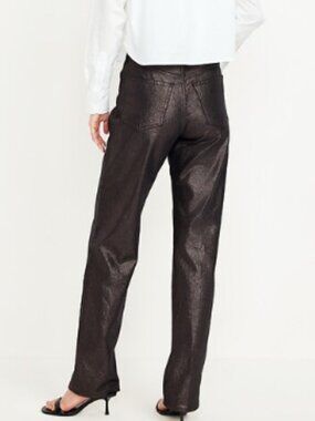 Old Navy High-Waisted Shine OG Loose Metallic Jeans Black Shine NWT Sizes 6 8